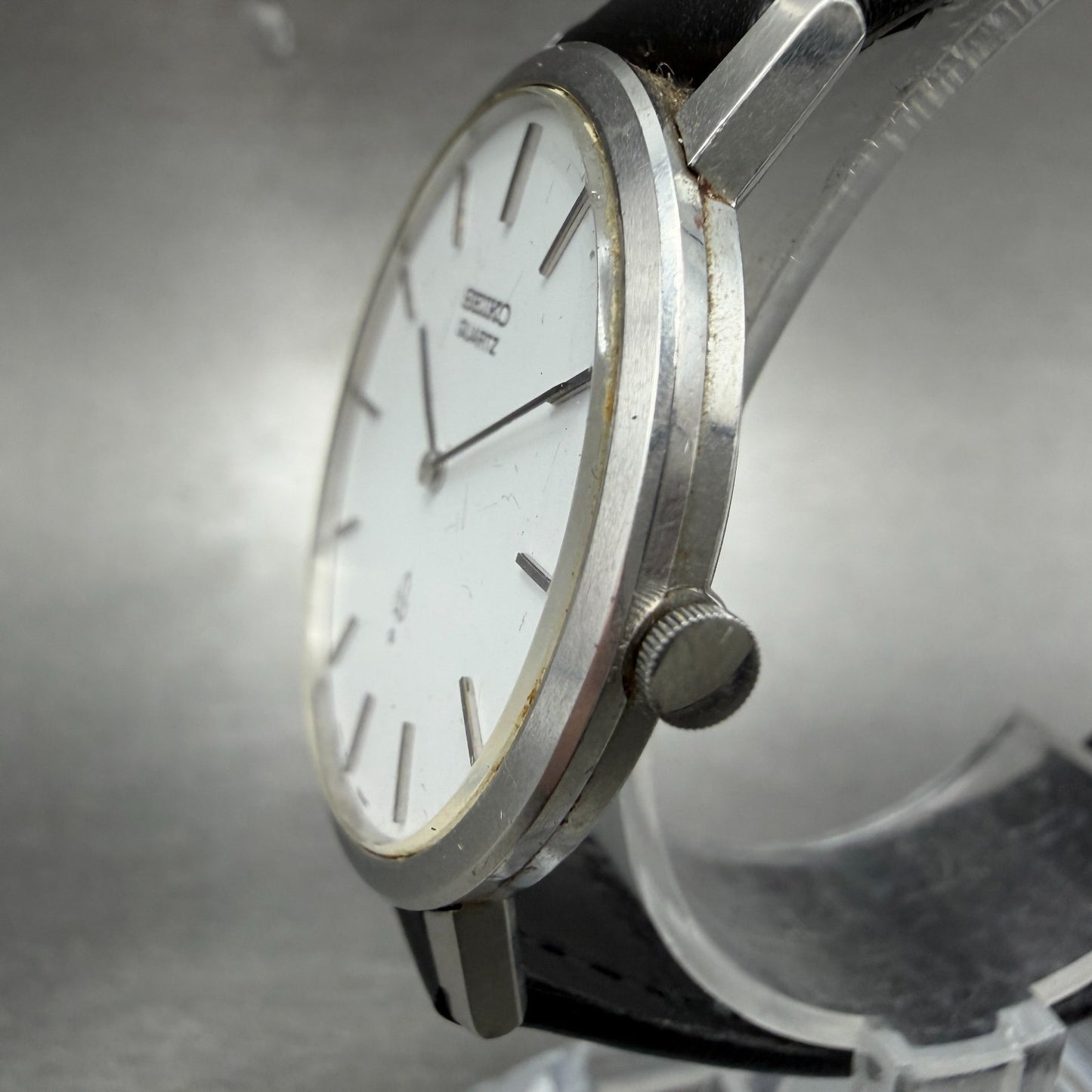 Seiko Watch Men 34mm White Dial Silver Tone Round Vintage 4130-9001 New Battery2