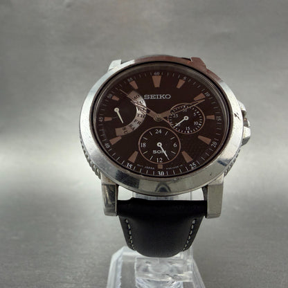 Seiko Watch Men 39mm Black Dial Silver Tone Daydate 24 Hour 5Y66-0AA0 NewBattery6
