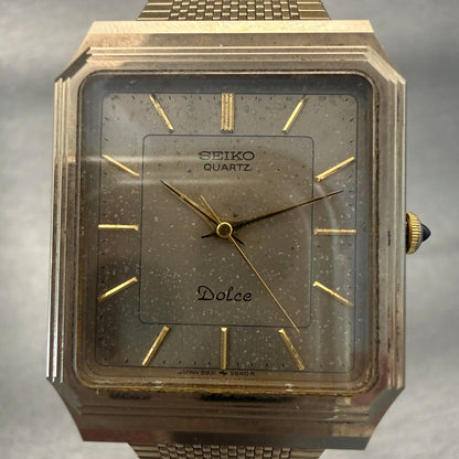 Seiko Dolce Watch Men 29mm Gold Dial Gold Tone Rectangle 5931-5490 New Battery1