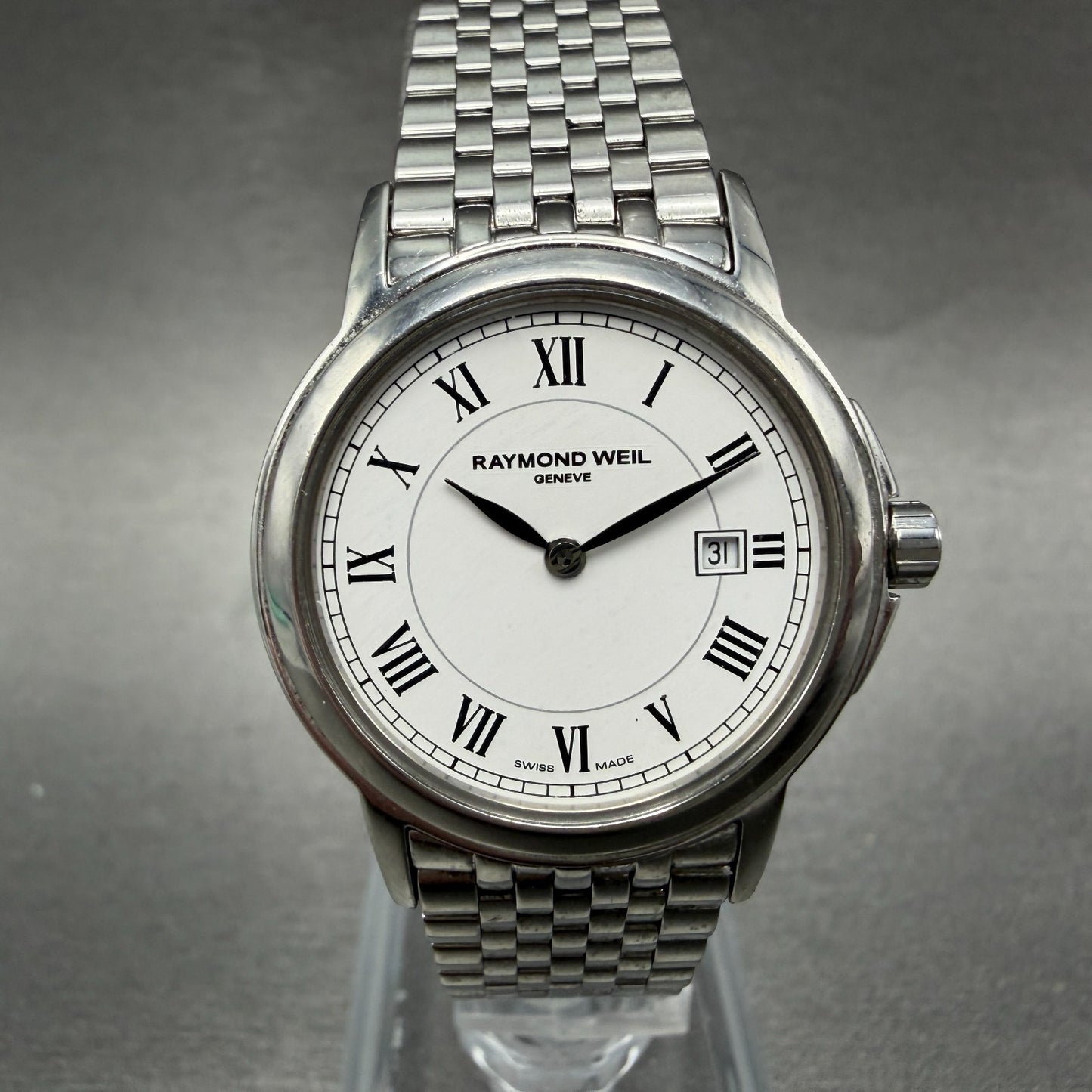 Raymond Weil Tradition Watch Women 28mm White Dial Silver Tone Date 5966 New Bat0
