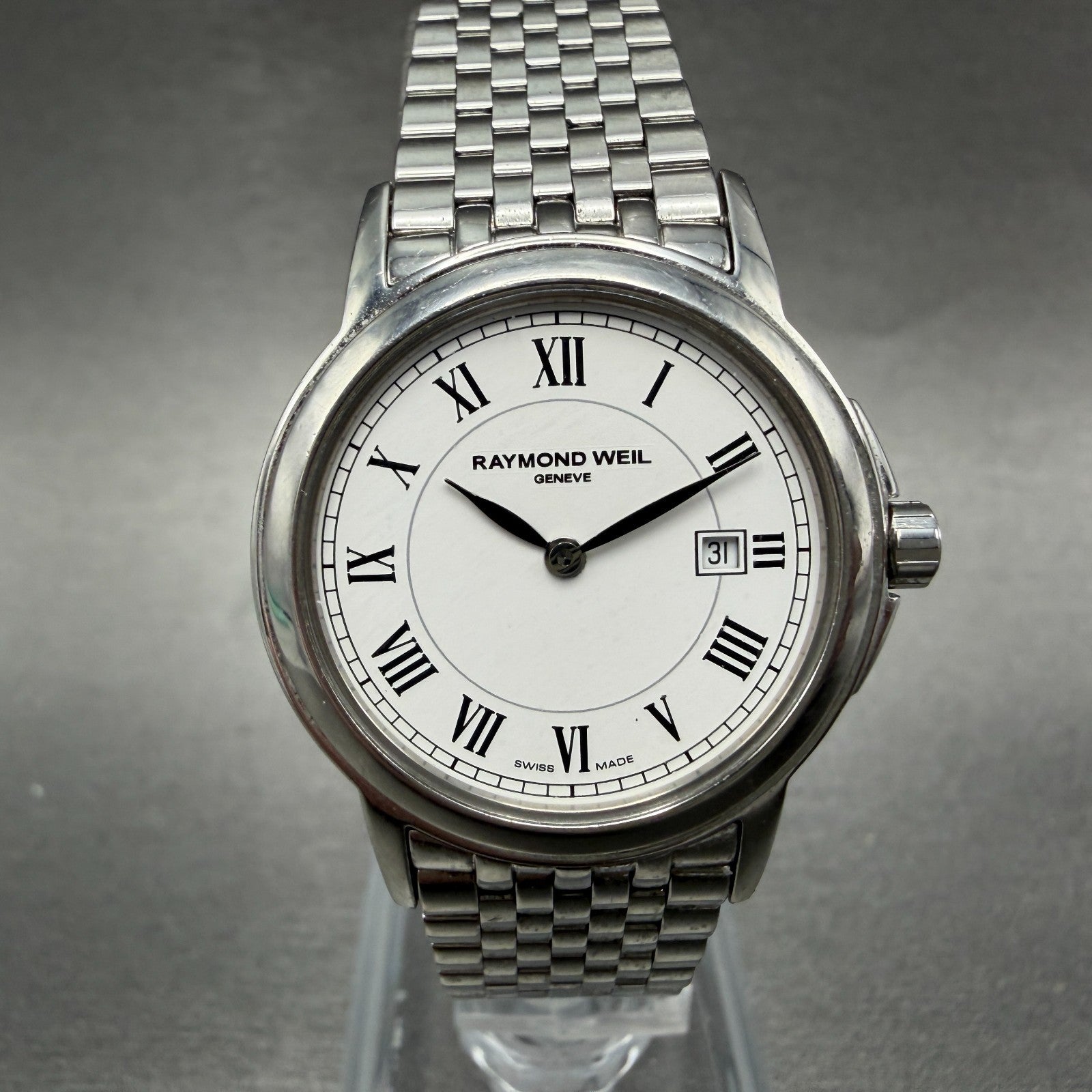 Raymond Weil Tradition Watch Women 28mm White Dial Silver Tone Date 5966 New Bat0