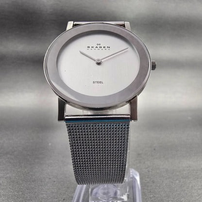 Skagen Watch Men 33mm Silver Dial Silver Tone Round 39LSS New Battery5