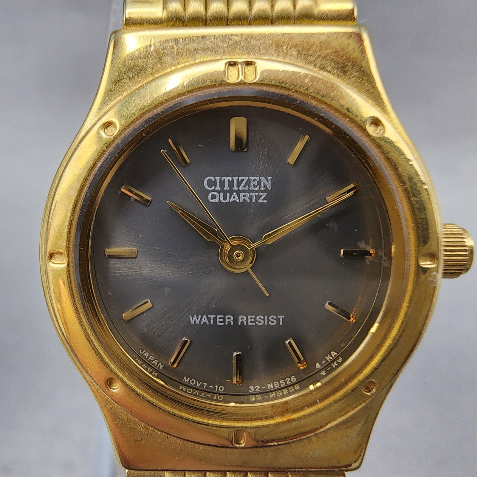Citizen Watch Women 20mm Black Dial Gold Tone Round Vintage New Battery1