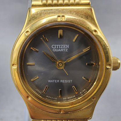 Citizen Watch Women 20mm Black Dial Gold Tone Round Vintage New Battery1