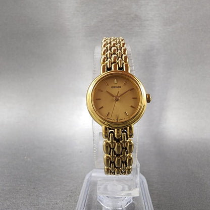 Seiko Watch Women 20mm Champagne Dial Gold Tone Round 1f210a30 New Battery5