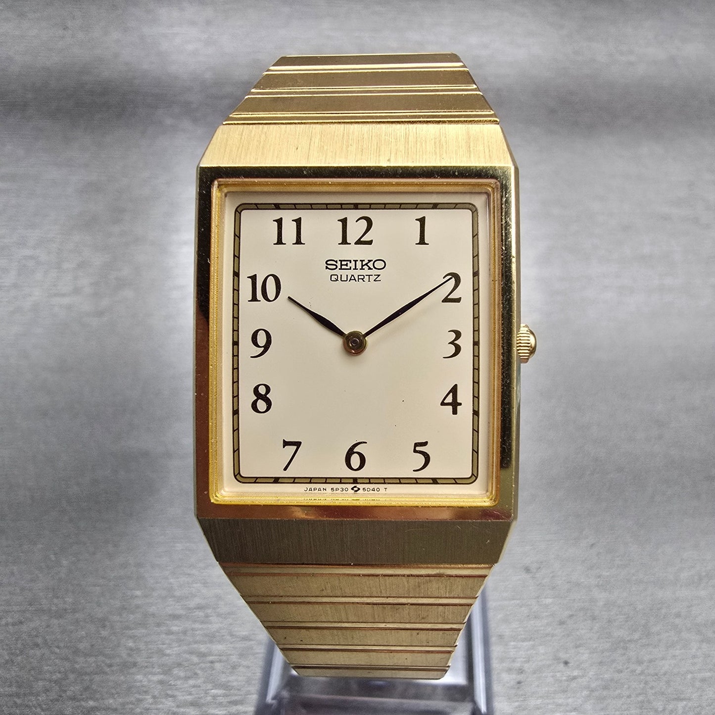 Seiko Watch Men 24mm Cream Dial Gold Tone Rectangle 5P30-5D09 New Battery VTG0