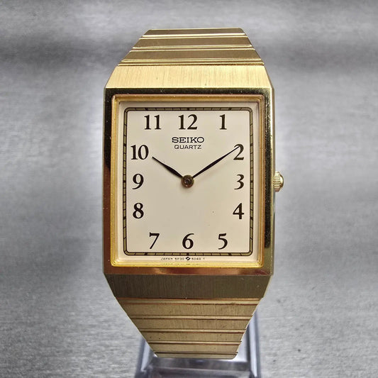 Seiko Watch Men 24mm Cream Dial Gold Tone Rectangle 5P30-5D09 New Battery VTG0