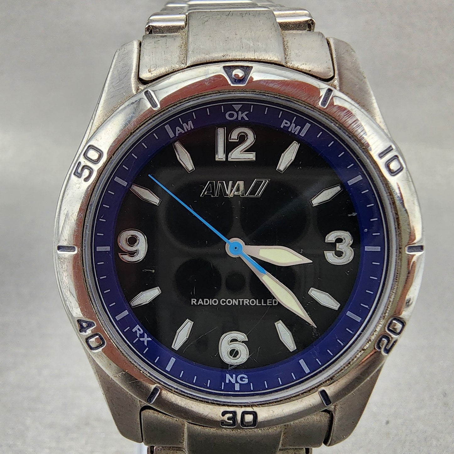ANA Watch Men 38mm Black Dial Silver Tone Radio Controlled Round New Battery2