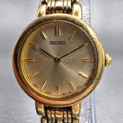 Seiko Watch Women 21mm Gold Dial Gold Tone Round 1N00-1E09 New Battery Vintage1