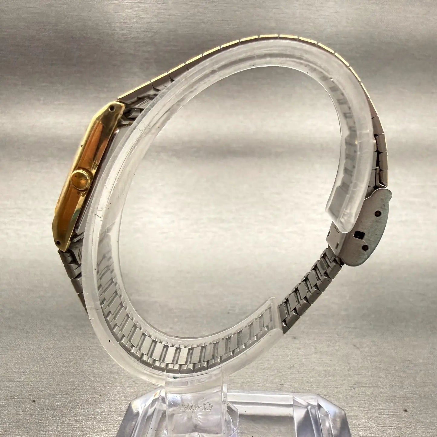 Seiko Watch Women 17mm Gold Dial Gold Tone Rectangle 2C20-5830 New Battery VTG6