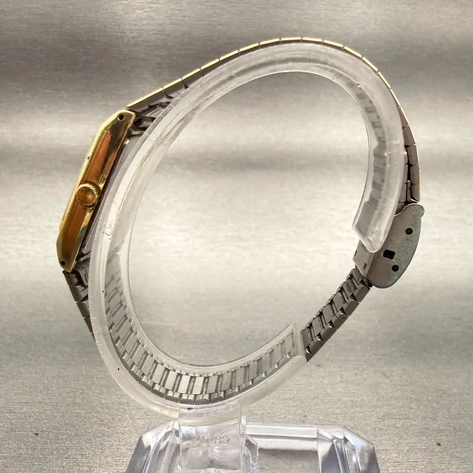 Seiko Watch Women 17mm Gold Dial Gold Tone Rectangle 2C20-5830 New Battery VTG6
