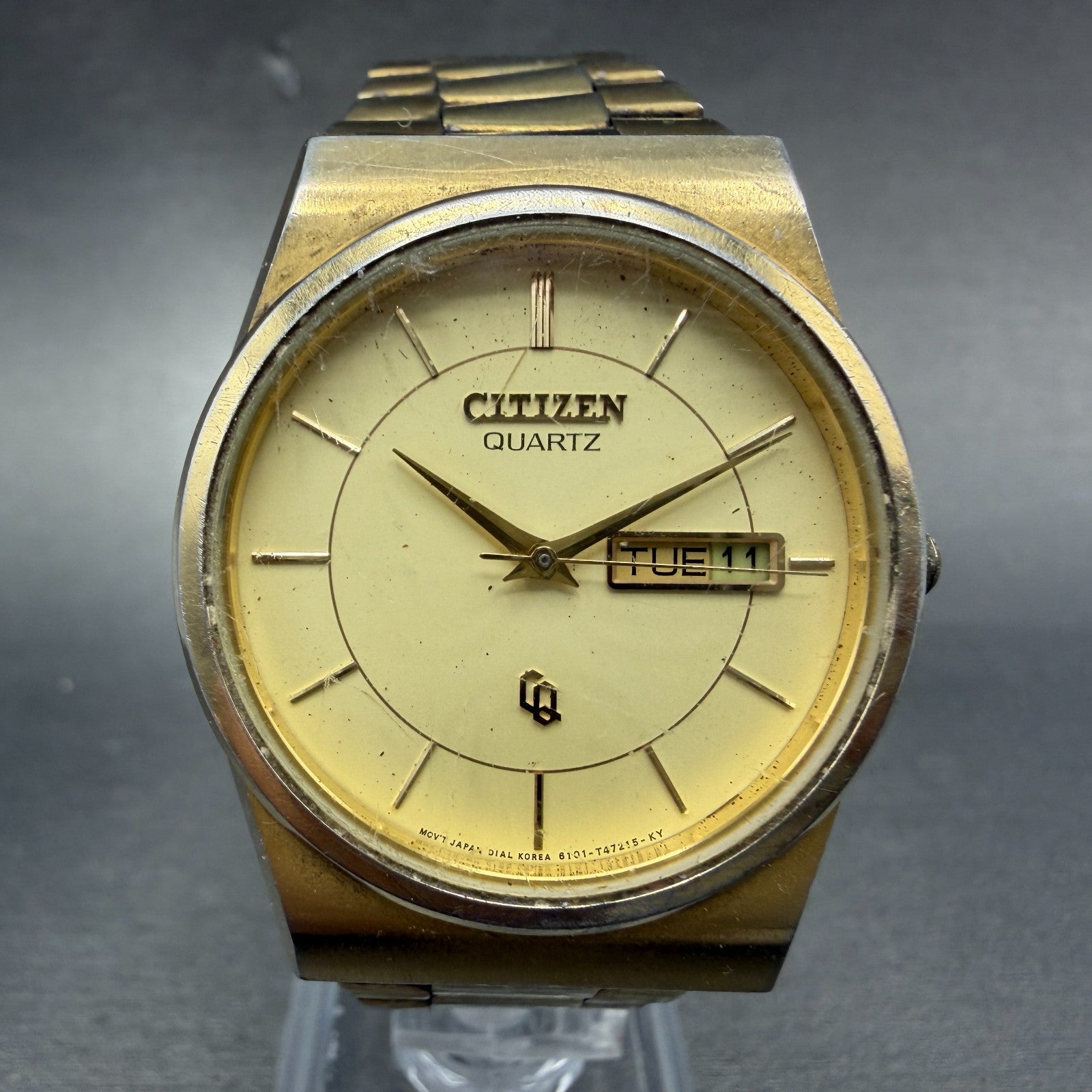 Citizen CQ Watch Men 34mm Champagne Dial Gold Tone Daydate 6101-915046 PARTS0