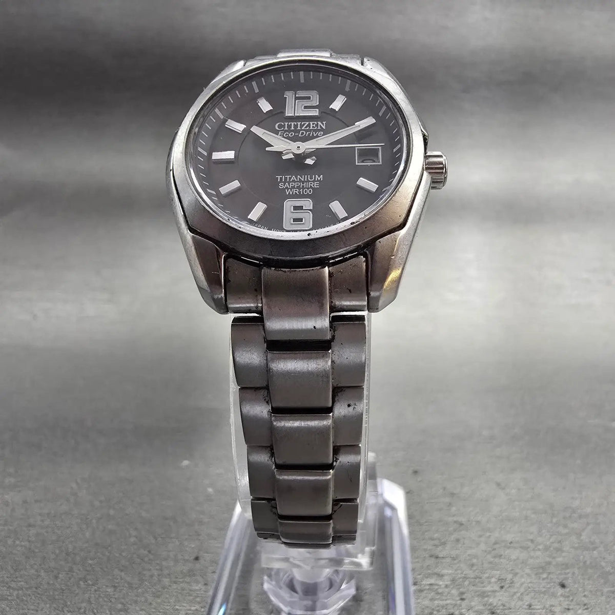Citizen Eco-Drive Watch Women 27mm Black Dial Titanium Date E011-S068479 Runs5