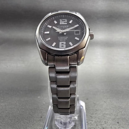 Citizen Eco-Drive Watch Women 27mm Black Dial Titanium Date E011-S068479 Runs5