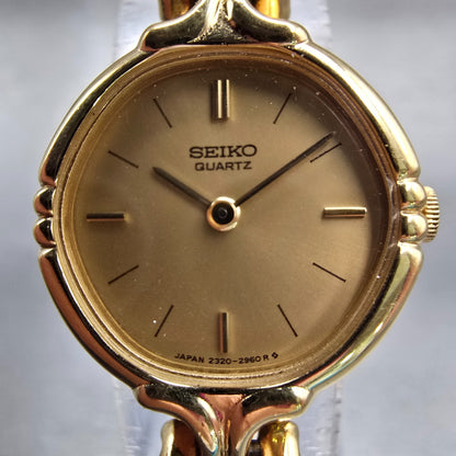 Seiko Watch Women 20mm Gold Dial Gold Tone Round 2320-6099 New Battery Vintage1
