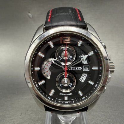 Citizen Chronograph Watch Men 43mm Black Dial Silver Tone Date Round New battery0