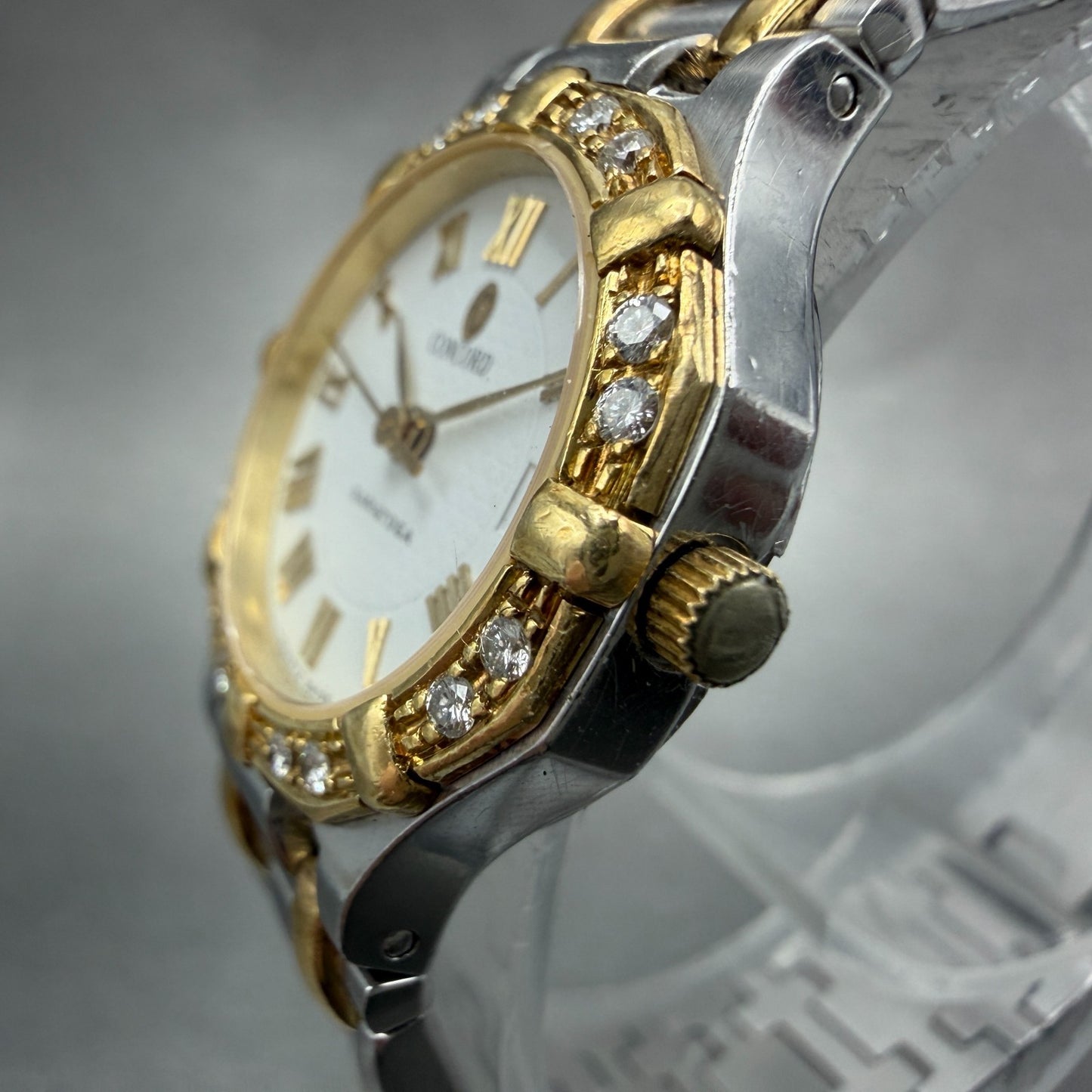 Concord Saratoga Watch Women 23mm White Dial Two Tone Diamond Bezel 15 73 2872
