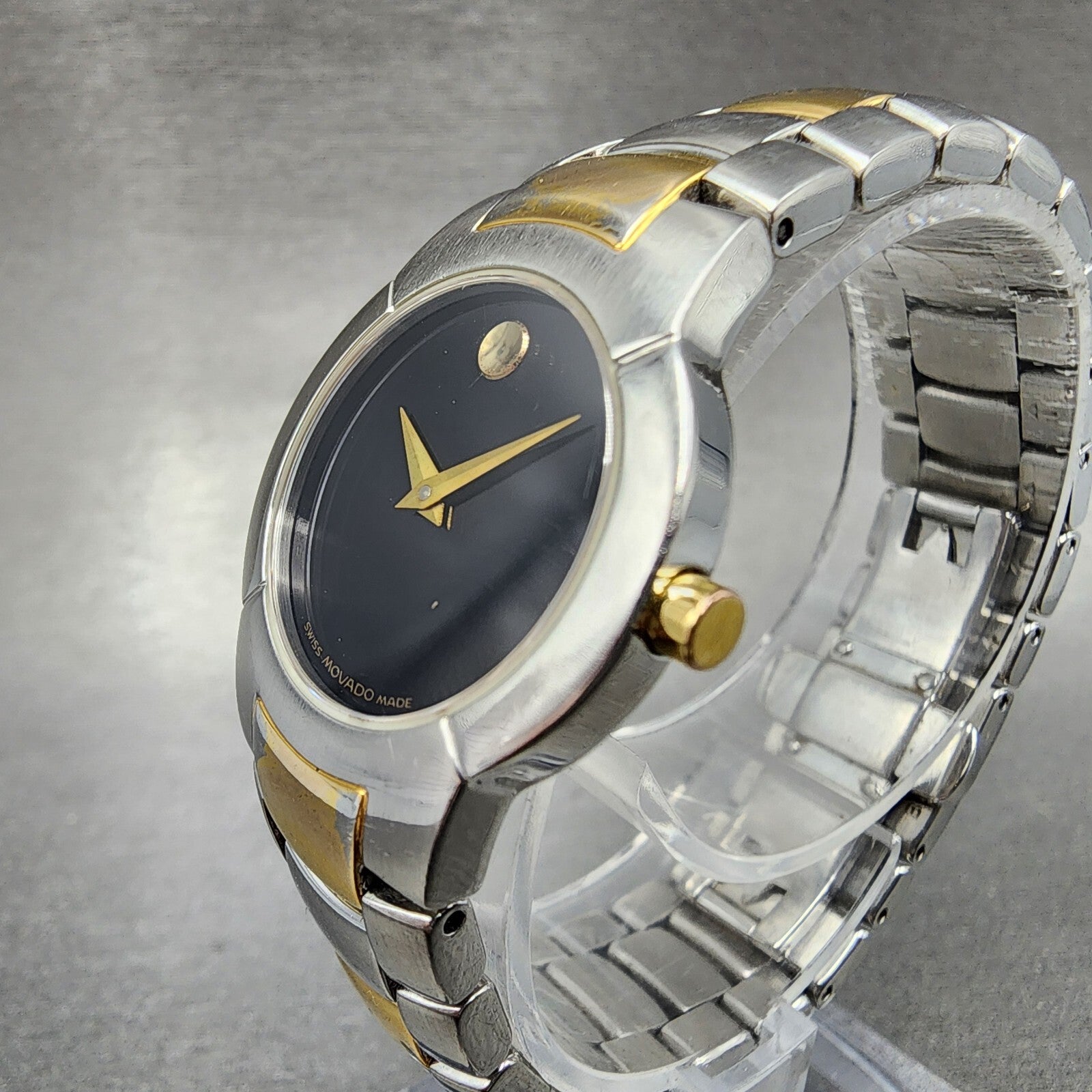 Movado Amorosa Watch Women 25mm Black Dial Two Tone Round 81.A1.1842 New Battery2