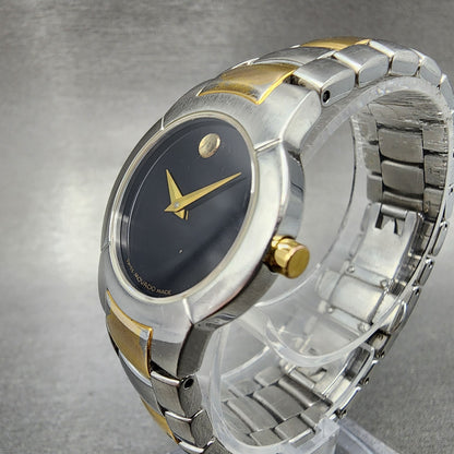 Movado Amorosa Watch Women 25mm Black Dial Two Tone Round 81.A1.1842 New Battery2