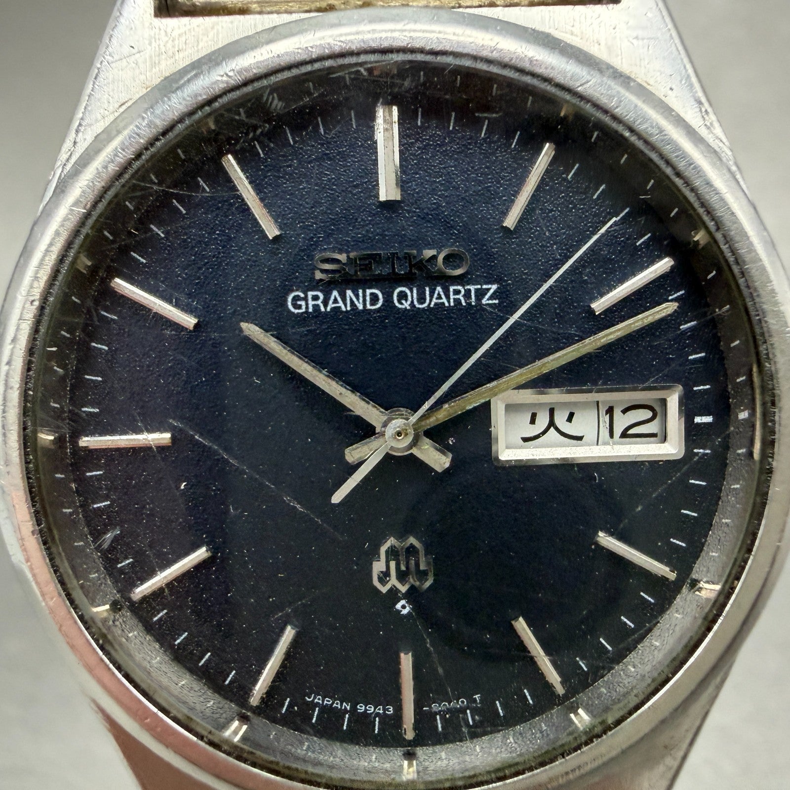 Seiko Grand Quartz Watch Men 36mm Blue Dial Silver Tone Daydate 9943-8030 NewBat1