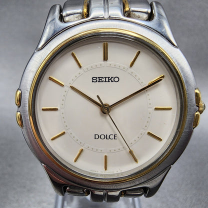 Seiko Dolce Watch Men 33mm Cream Dial Two Tone Round 5E31-600A New Battery