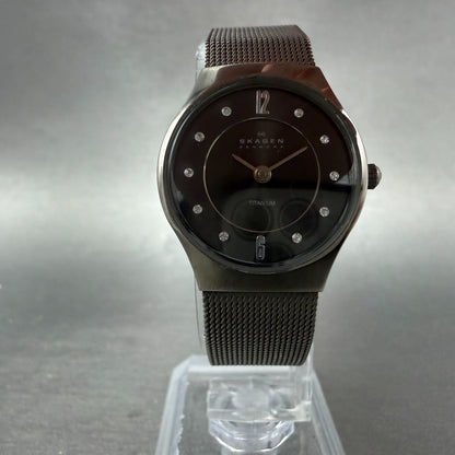 Skagen Watch Women 24mm Black Dial Titanium Mesh Band 233XSTTM New Battery5