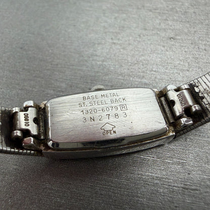 Seko Tank Watch Women 13mm Silver Dial Silver Tone 1320-6079 New Battery Vintage9