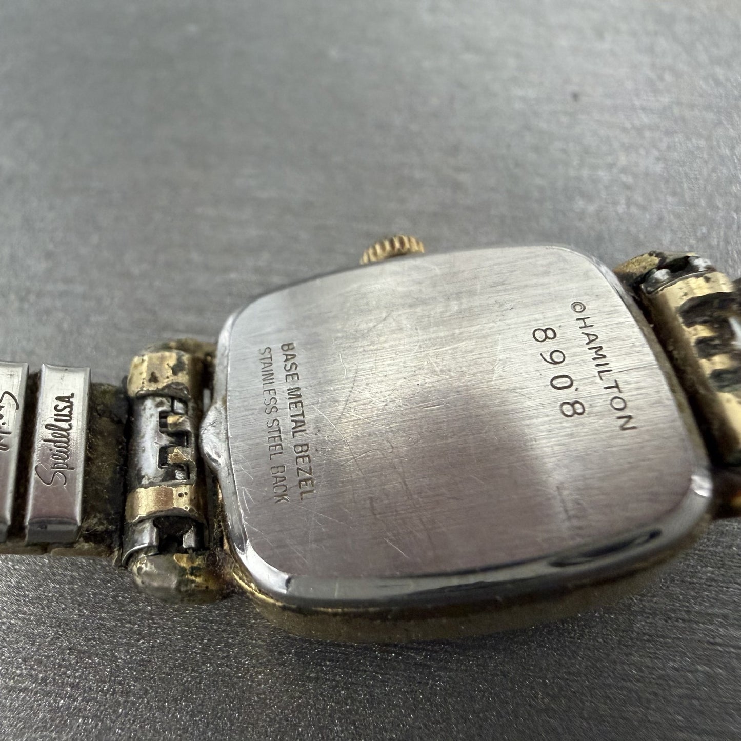 Hamilton Tank Watch Women 16mm Champagne Dial Gold Tone Rectangle 8908 New Batt9