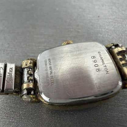 Hamilton Tank Watch Women 16mm Champagne Dial Gold Tone Rectangle 8908 New Batt9