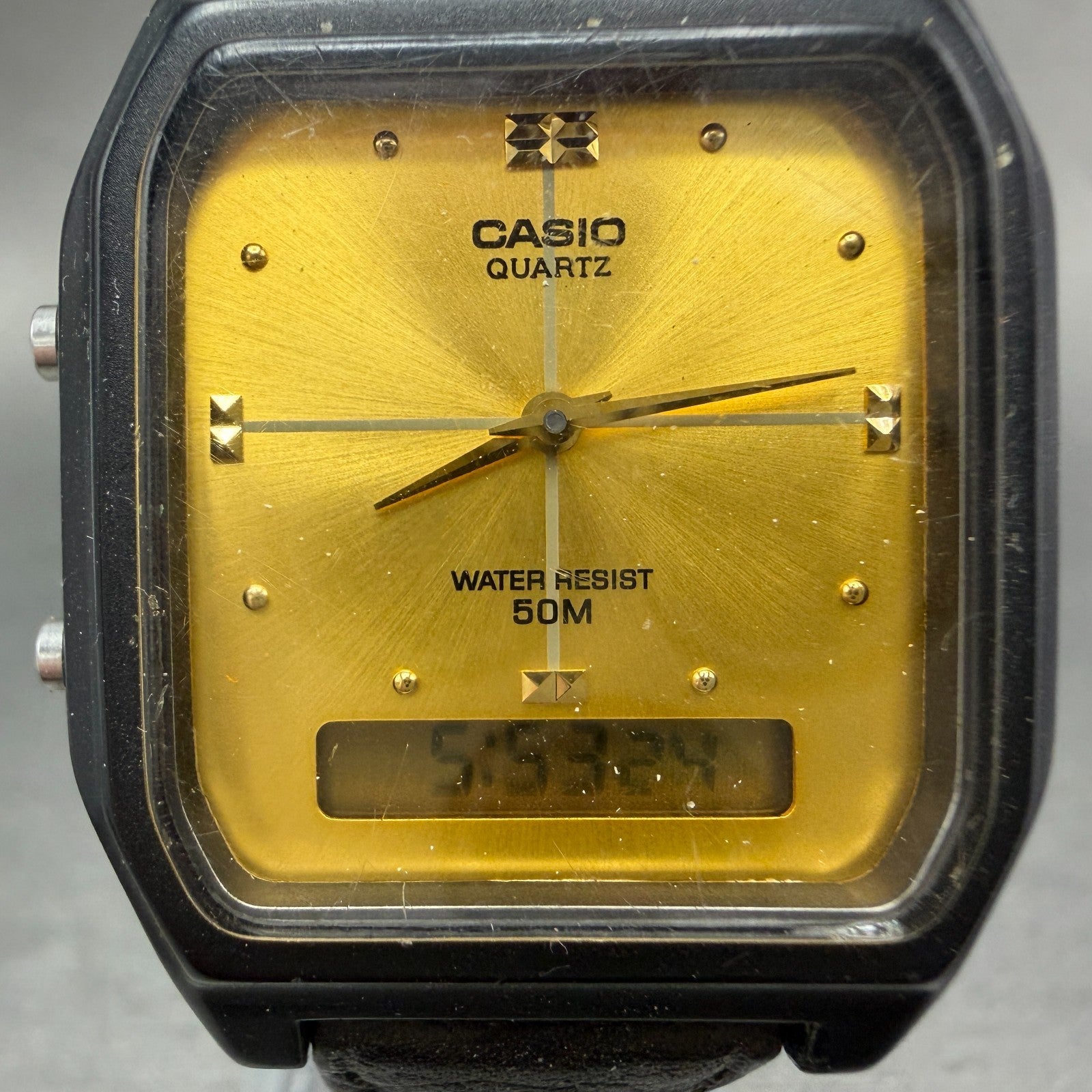 Casio AW-48H Watch Men 31mm Gold Dial Black Tone Alarm Chrono New battery1