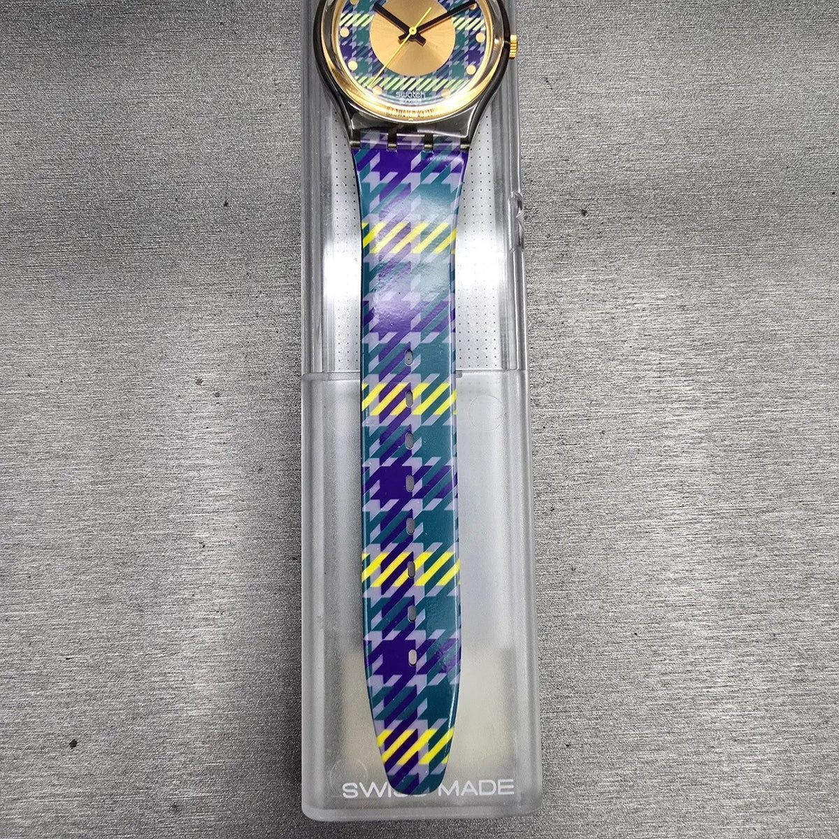 Swatch Tailleur Watch Men 34mm Gold Dial Gray Case Round GM109 New Battery NOS3