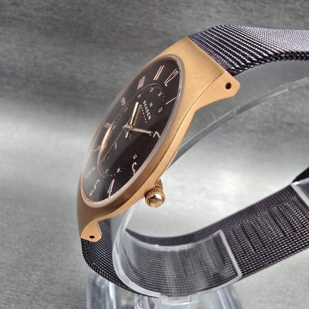 Skagen Watch Men 36mm Brown Dial Rose Gold Case Date Round 233XLRDD New Battery2