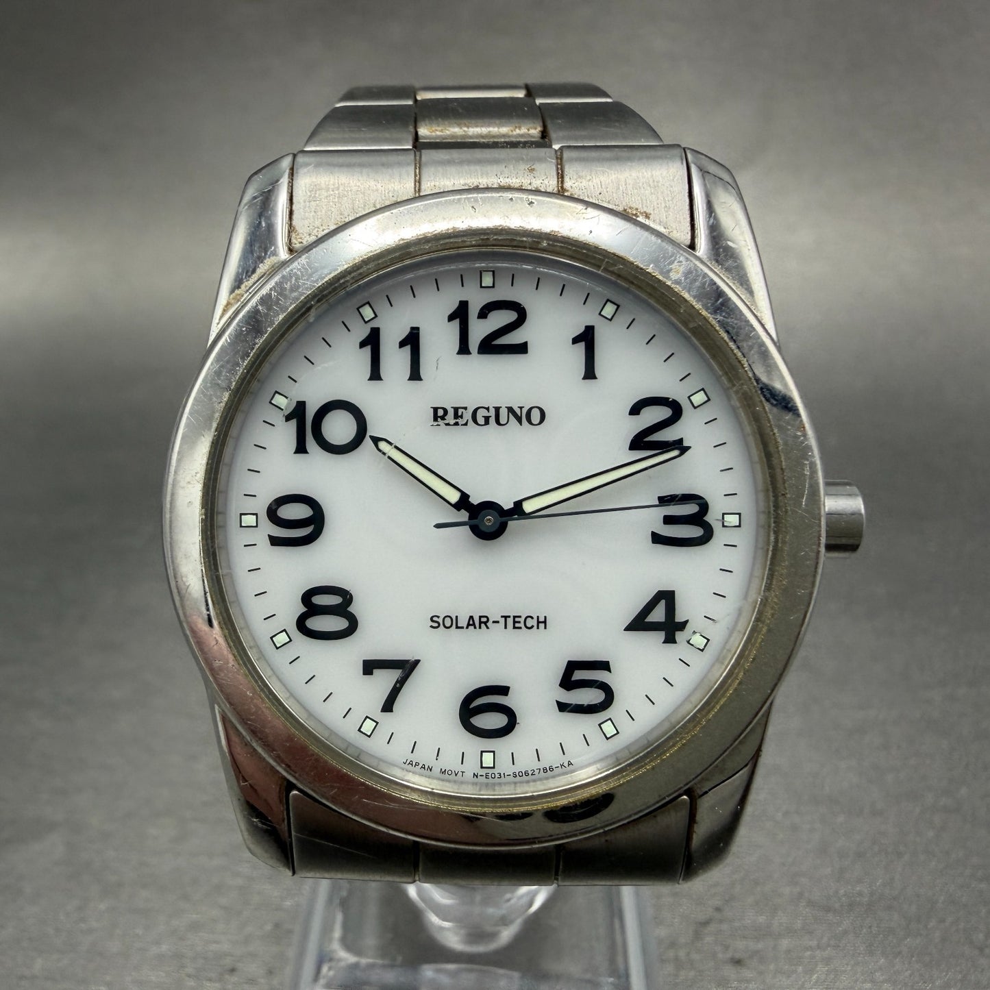 Citizen Reguno Watch Men 37mm White Dial Silver Tone Solar Round Runs E0310