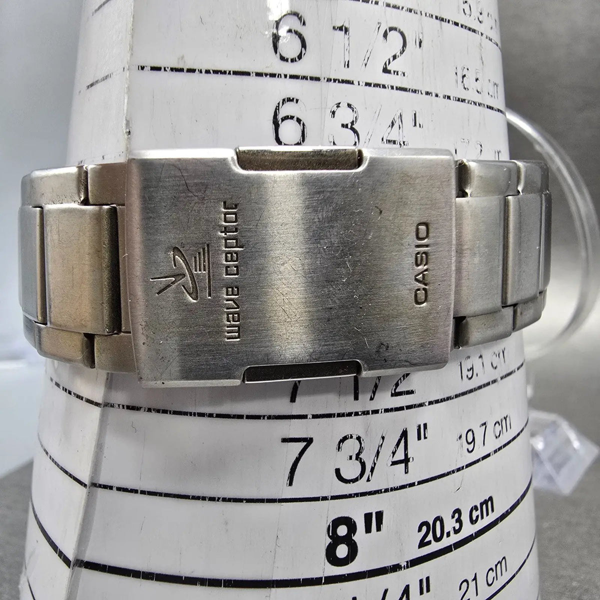 Casio Wave Ceptor Watch Men 43mm Champange Dial Silver Solar Alarm Daydate Runs11