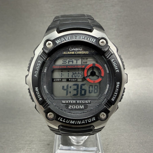 Casio Waveceptor Watch Men 48mm Digital Black Silver Alarm Chrono WV-M200A Works0