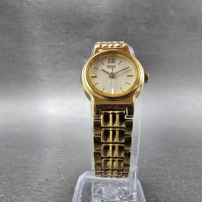 Seiko Watch Women 19mm Cream Dial Gold Tone Round Vintage V401-0988 New BatteryK5