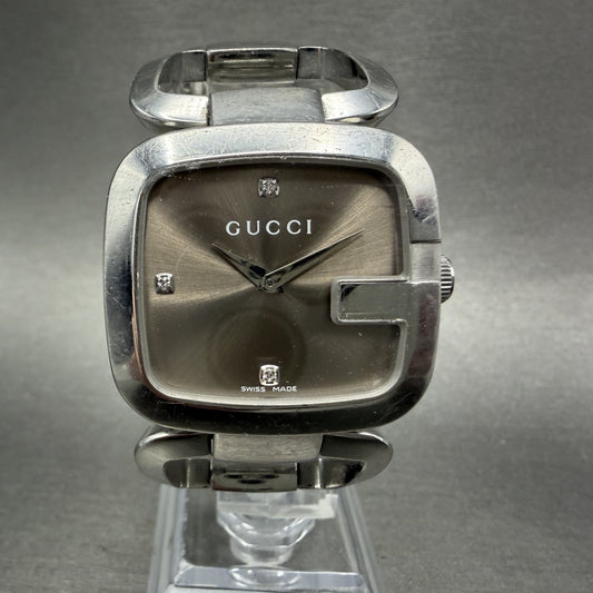 Gucci Watch Women 32mm Gray Dial Stainless Steel Diamonds 125.4 New Battery0