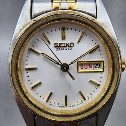 Seiko Watch Women 25mm White Dial Two Tone Daydate 7n430011 Round New Battery1