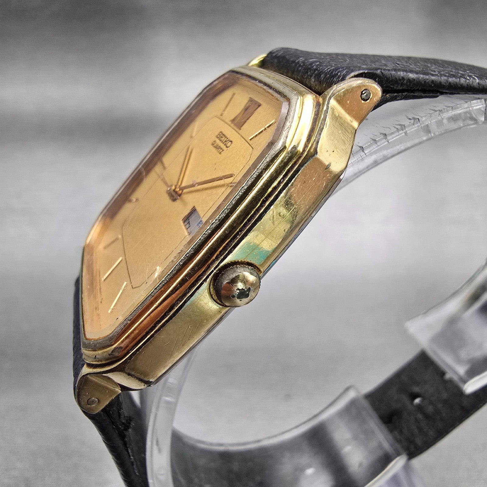 Seiko Watch Men 30mm Gold Dial Gold Tone Rectangle 7433-5009 READ!!! New Battery2
