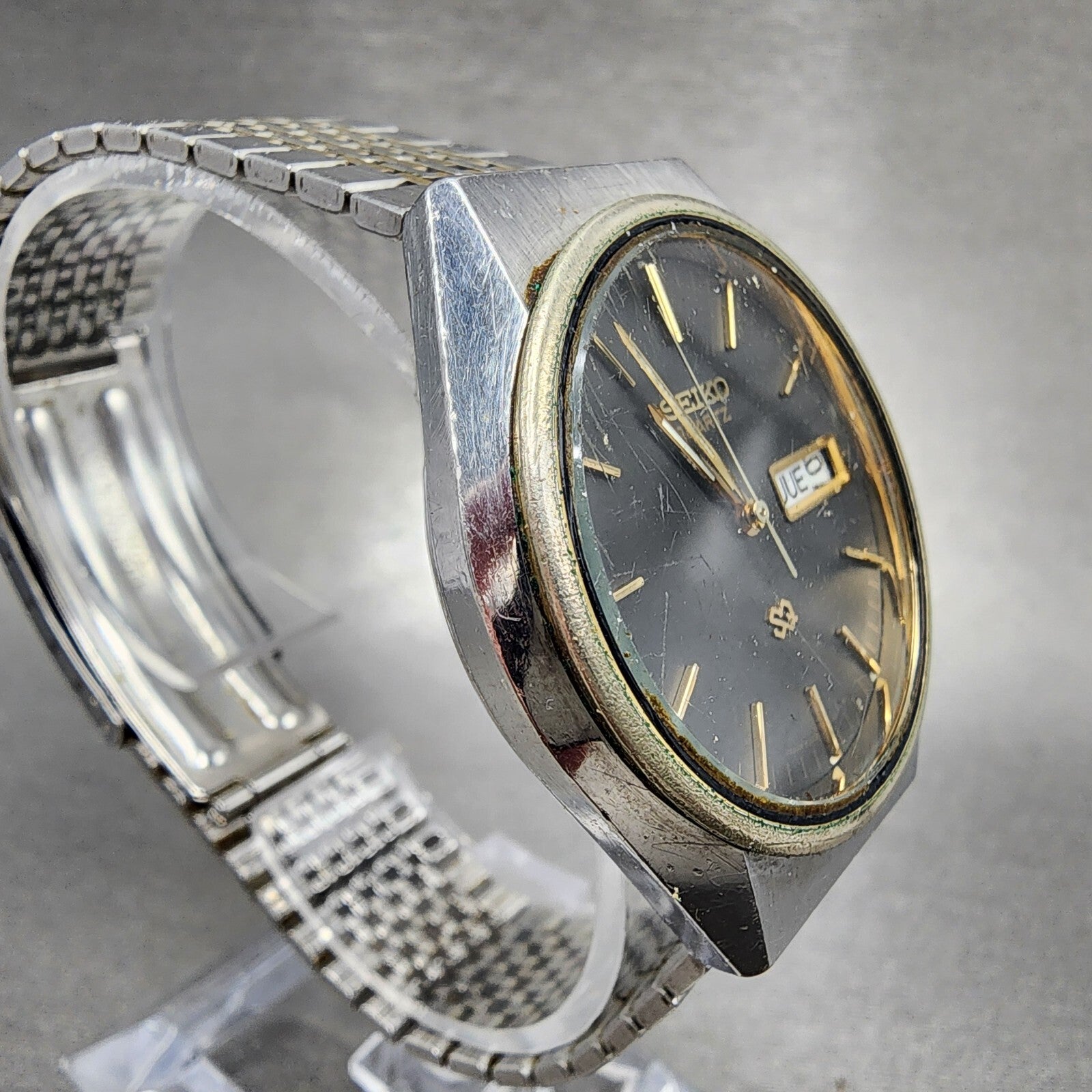 Seiko SQ Watch Men 35mm Gray Dial Two Tone Daydate Round 82238009 PARTS4