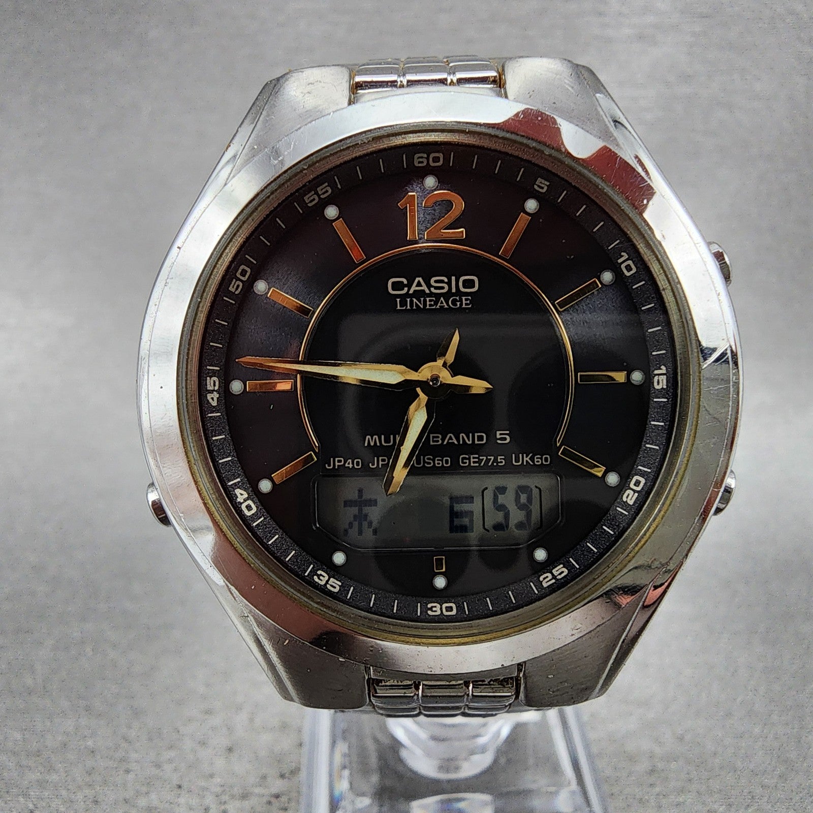 Casio Lineage LCWM200 Watch Men 38mm Black Dial Steel Analog Digital Solar Runs1