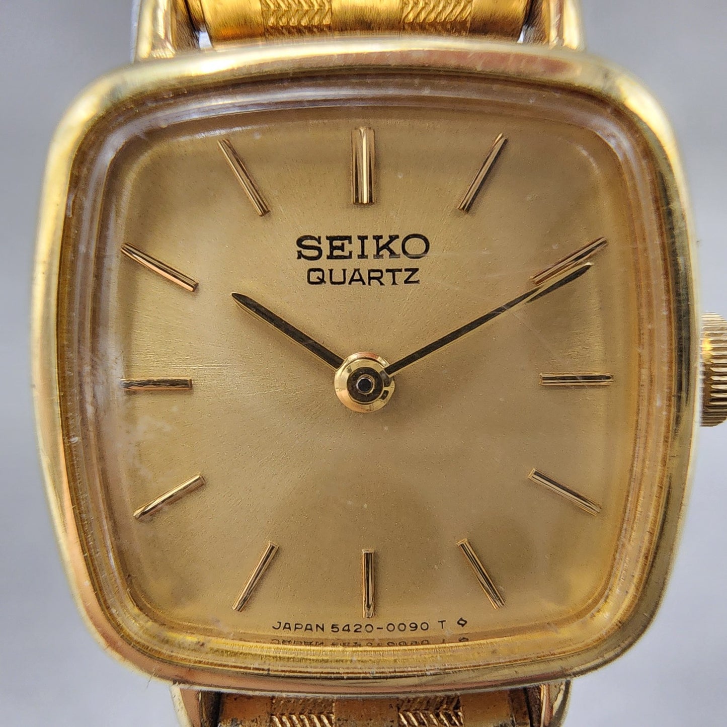 Seiko Watch Women 19mm Champagne Dial Gold Tone Square 54205020 New Battery1
