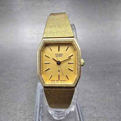 Citizen CQ Watch Women 17mm Champagne Dial Gold Tone 2931-291727 New Battery0