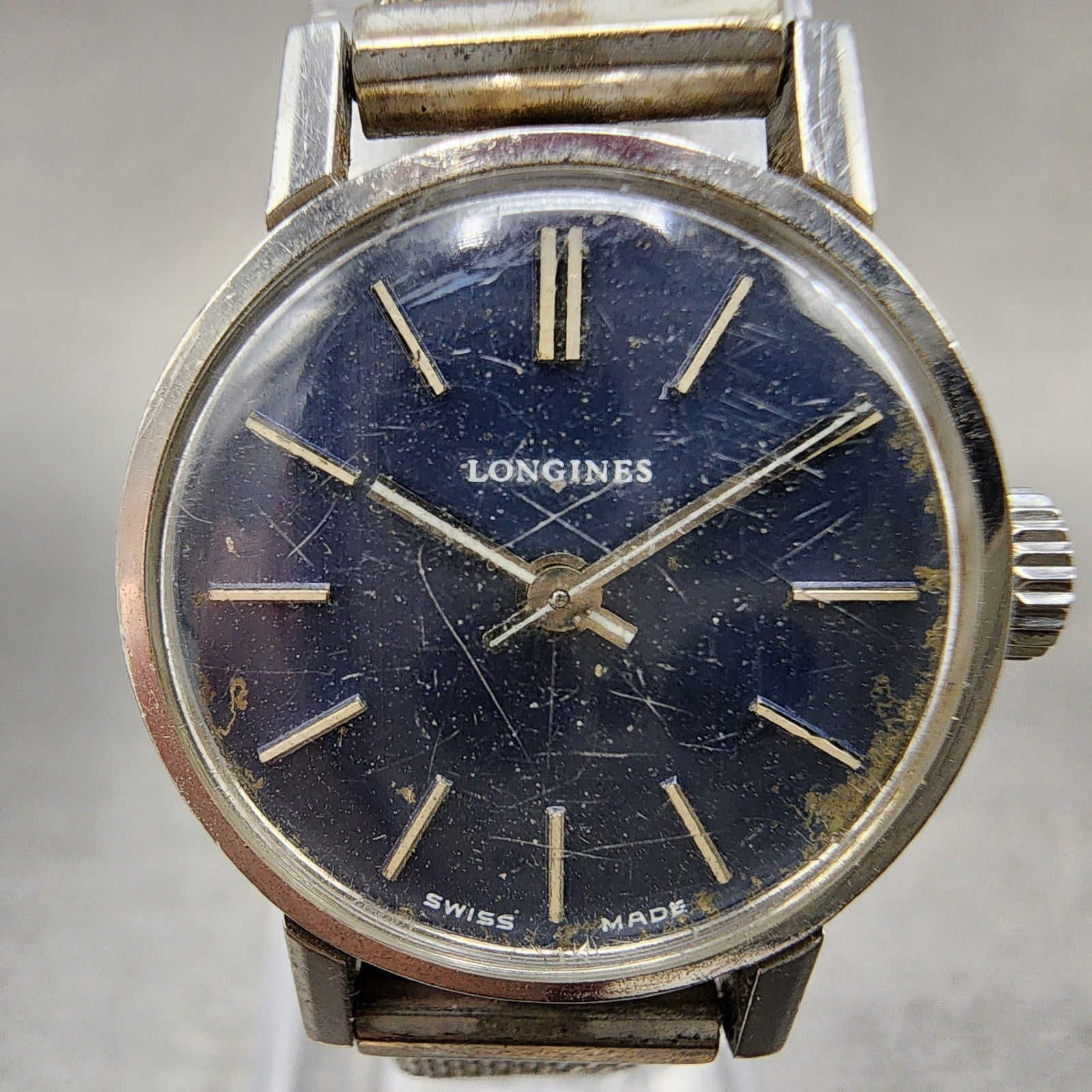 Longines Watch Women 21mm Blue Dial Steel Round Manual Wind Runs VTG 10351