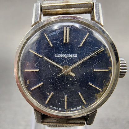 Longines Watch Women 21mm Blue Dial Steel Round Manual Wind Runs VTG 10351