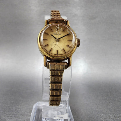 VTG Tissot Watch Women 20mm Gold Dial Gold Plated Round Manual Wind Runs