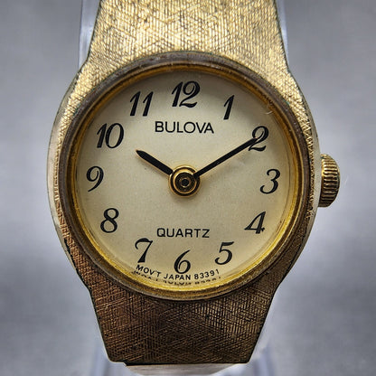 VTG Bulova Watch Women 16mm Cream Dial Gold Tone Round 83391 New Battery