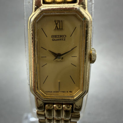 Seiko tank Watch Women 12mm Champagne Dial Gold Tone 2e206389 New Battery1