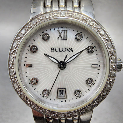 Bulova Watch Women 26mm White Dial Silver Tone Round Date 96r203 New Battery