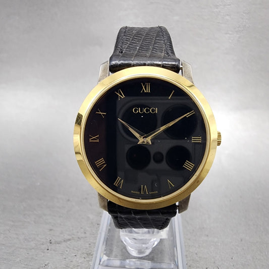 Gucci 2200M Watch Men 32mm Black Dial Two Tone Round Leather Band PARTS0